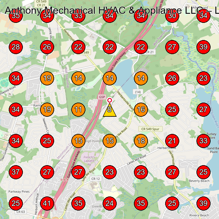 Anthony Mechanical HVAC & Appliance LLC GeoGrid visibility map for Appliance Repair Service in None